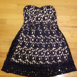 Just me crochet lace navy nude dress size Small